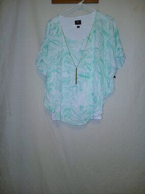 JM Collection Mint Swirl Layered Blouse